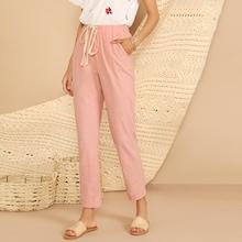 Romwe Drawstring Waist Slant Pocket Pants