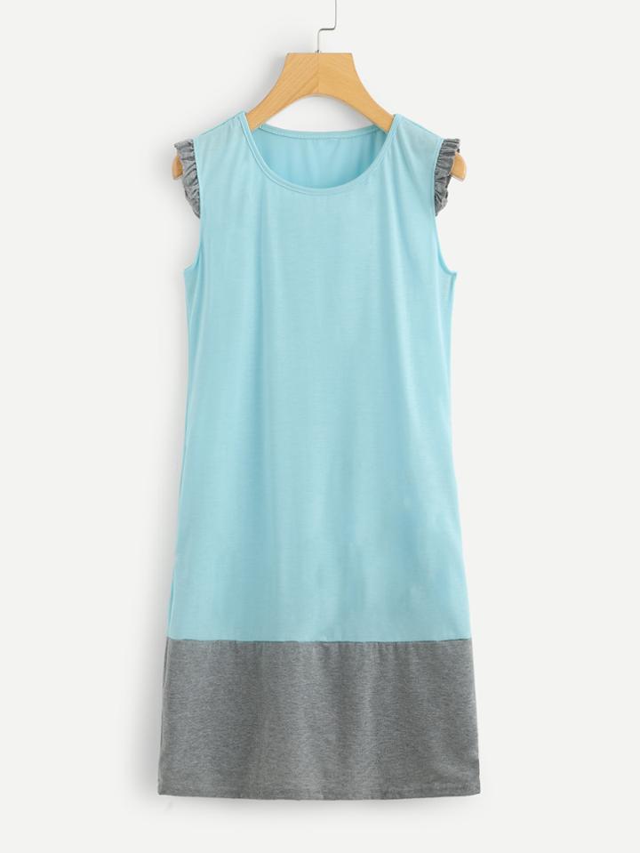 Romwe Frill Trim Color Block Dress