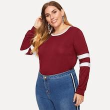 Romwe Plus Color-block Sleeve Ringer Neck Sweatshirt