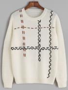Romwe White Faux Leather Whipstitched Eyelet Sweater