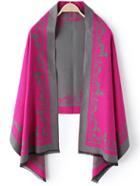 Romwe Carriage Print Fringe Rose Red Scarf