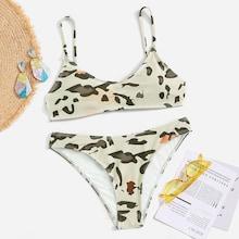 Romwe Leopard Spaghetti Strap Bikini Set