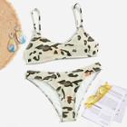 Romwe Leopard Spaghetti Strap Bikini Set