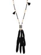 Romwe Black Woven Feather Pendant Necklace
