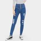 Romwe Button High-waist Destroyed Jeans