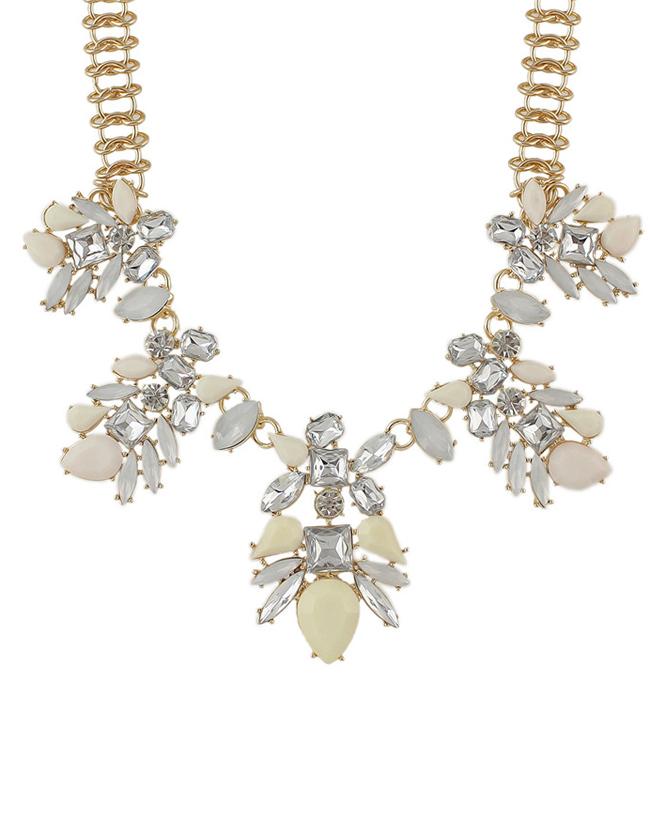 Romwe Beige Rhinestone Flower Statement Necklace