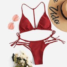 Romwe Braided Tie Back Top With Tie Side Bikini