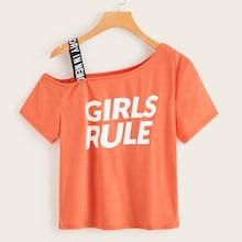 Romwe Letter Print Open Shoulder Tee