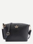 Romwe Black Crown Detail Pu Shoulder Bag