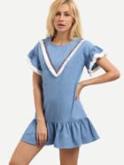 Romwe Blue Bell Sleeve Tassel Ruffle Dress