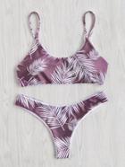 Romwe Jungle Print Cross Back Bikini Set