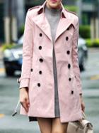 Romwe Pink Lapel Belted Pockets Coat