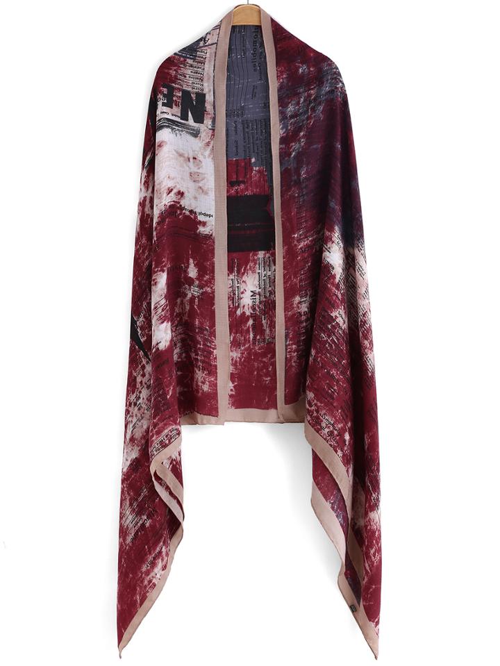 Romwe Newpaper Print Red Scarf