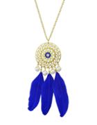 Romwe New Style Long Dream Catcher Pendant Blue Feather Necklace