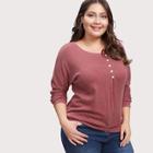 Romwe Plus Button Front Marled Knit Tee