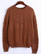 Romwe Round Neck Cable Knit Khaki Sweater