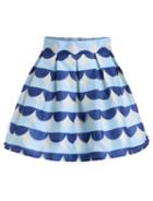 Romwe Semicircle Print Flare Skirt