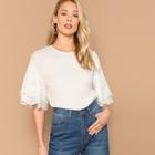 Romwe Eyelet Embroidered Layered Bell Sleeve Top
