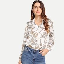 Romwe Chain Print Curved Hem Blouse