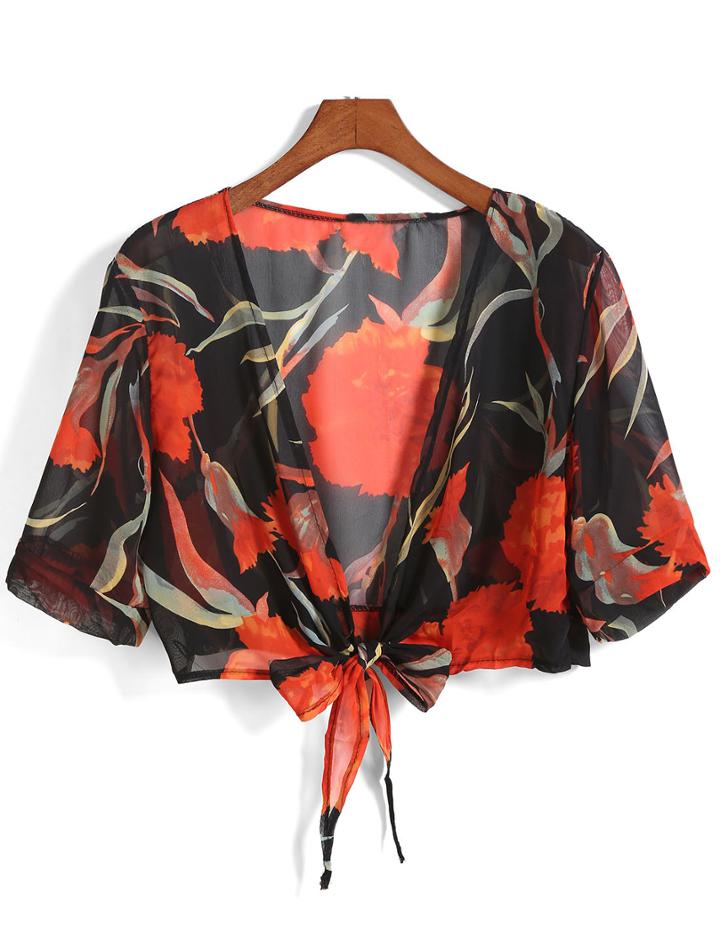 Romwe Rose Print Crop Top