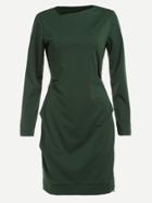 Romwe Army Green Asymmetrical Collar Zipper Side Sheath Dress