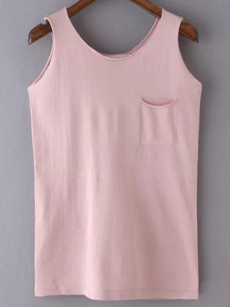Romwe Pink Pocket Slim Tank Top