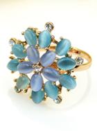 Romwe Blue Gemstone Gold Flower Ring