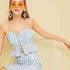 Romwe Lace-up Plaid Print Cami Top With Ruffle Hem Skirt