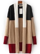 Romwe Multicolor Color Block Open Front Sweater Coat