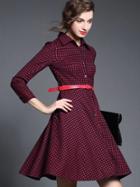 Romwe Red Lapel Long Sleeve Drawstring Dress