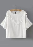 Romwe Butterfly Sleeve Contrast Applique White Top