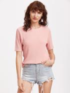 Romwe Pink Ribbed Knit Short Sleeve T-shirt
