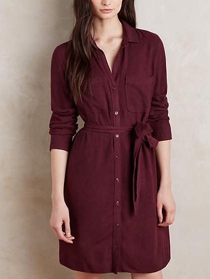 Romwe Button-down Shirt Dress With Belt