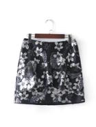 Romwe Ruffle Detail Floral Pu Skirt
