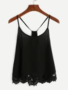Romwe Black Lace Trimmed Racerback Chiffon Cami Top