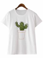 Romwe White Short Sleeve Cactus Print T-shirt