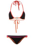 Romwe Halter Color-block Lace Up Bikini Set