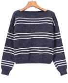 Romwe Striped Crop Knit Dark Grey Sweater