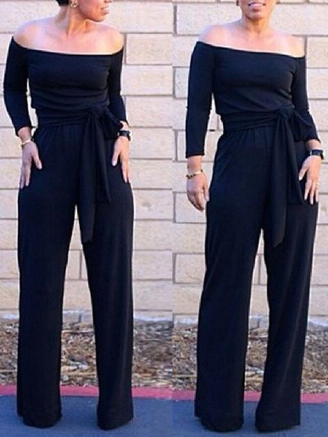 Romwe Off The Shoulder Jumpsuit With Belt