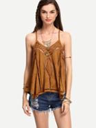 Romwe Khaki Faux Suede Cutout Slit Back Cami Top