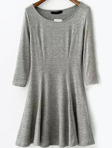 Romwe Round Neck A-line Grey Dress