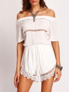 Romwe Off The Shoulder Lace Crochet Hollow Out Romper