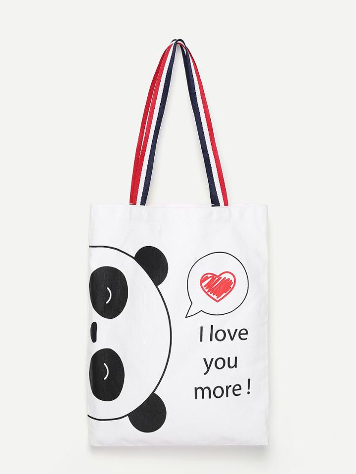 Romwe Panda Print Canvas Tote Bag