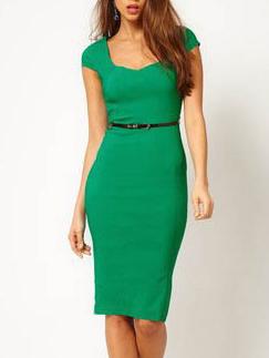 Romwe Square Neck Sheath Green Dress