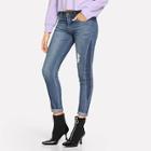 Romwe Ripped Pocket Front Zip Detail Jeans
