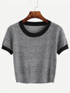 Romwe Grey Contrast Trim Knitted T-shirt