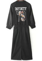 Romwe Black V Neck Infinity 79 Embroidered Dress