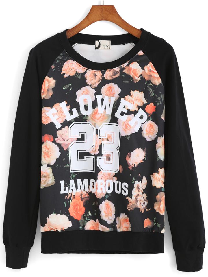 Romwe Letter Floral Print Sweatshirt
