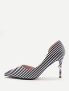 Romwe Black Striped Point Toe Stiletto Heels