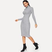 Romwe High Neck Ribbed Skinny Sweater Dress